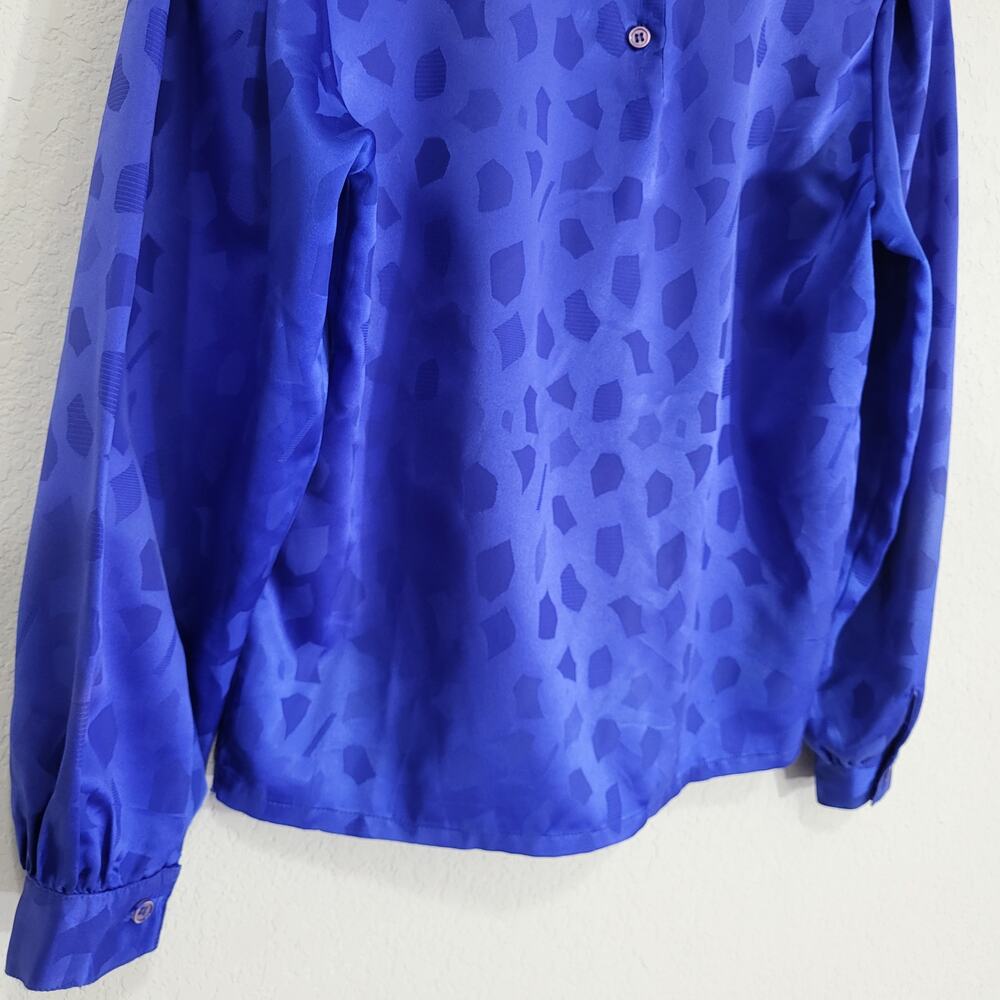 Vintage Blouse Petite Impressions Women  XS  Blue Jacquard Long Sleeve High Neck - Picture 11 of 11